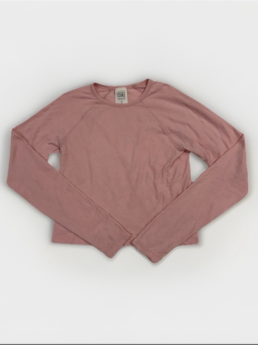Athleta Girl Sz 7  Pale Pink Stretch Long Sleeve Pullover Crew Neck Power Up Top